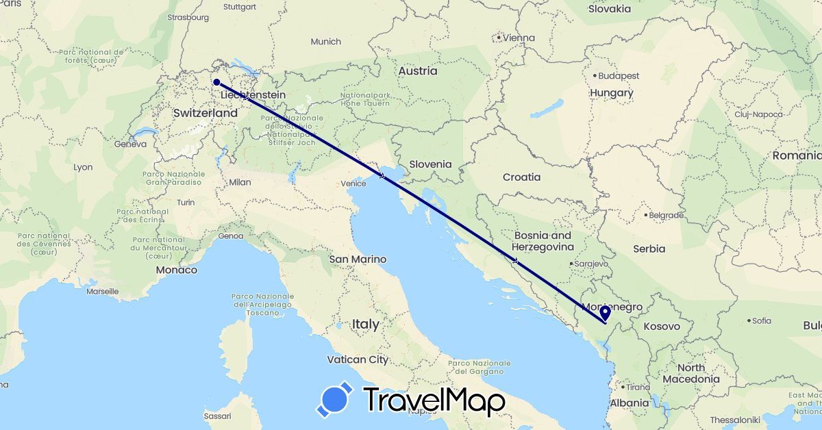 TravelMap itinerary: driving in Switzerland, Montenegro (Europe)